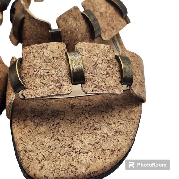 Life Stride Sunset Sandals Size 8.5 M Slides Cork Look Brass Accents EUC - Picture 2 of 7